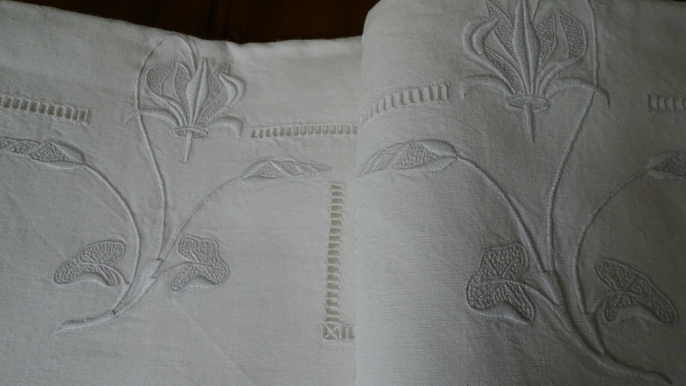 hand embroidered cotton/linen sheet