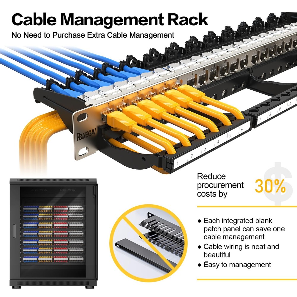 Patch Panel 24 Port with cat7 STP Keystone Jack【EC Listed】 Front Cable Rack S...