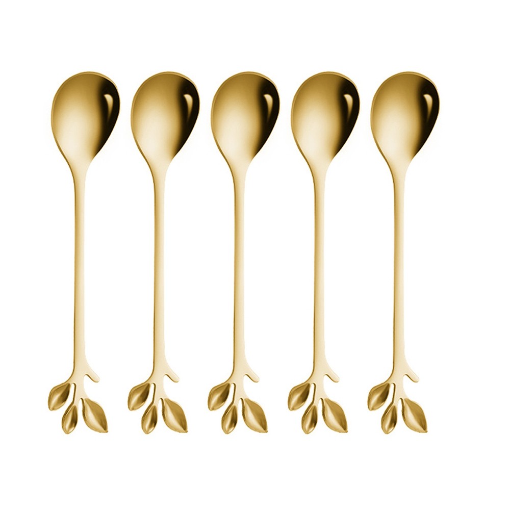 5pcs Stainless Steel Spoon Branches Leaf Spoon Kitchen Tableware Cooking Gift a