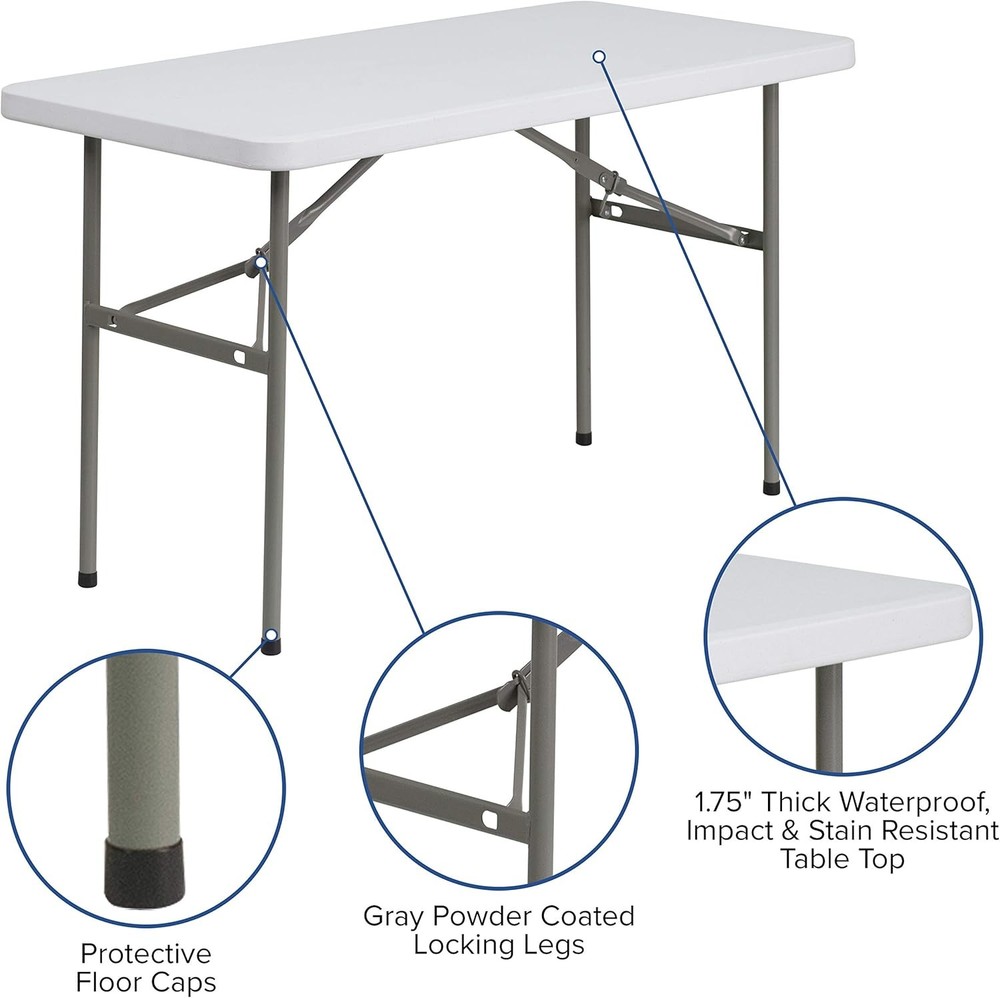 Elon 4' Rectangular All-Occasion Plastic Folding Event Table, Folding Banquet Ta