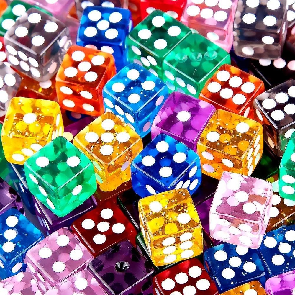 100 Pcs 12mm Translucent Color Dice Set for Gaming Math Teaching with Bag