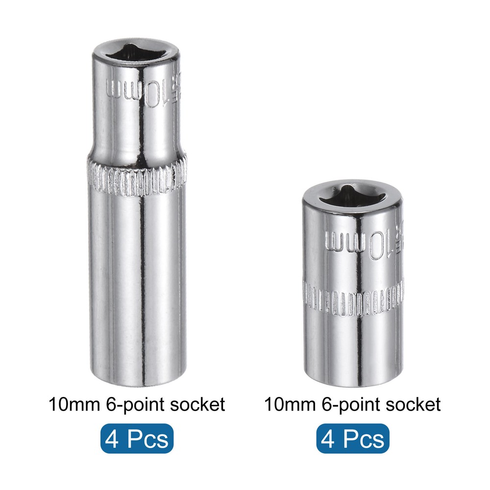 2pcs 6-Point Shallow Socket 10mm 1/4" Drive 2pcs Deep Socket Shallow Socket