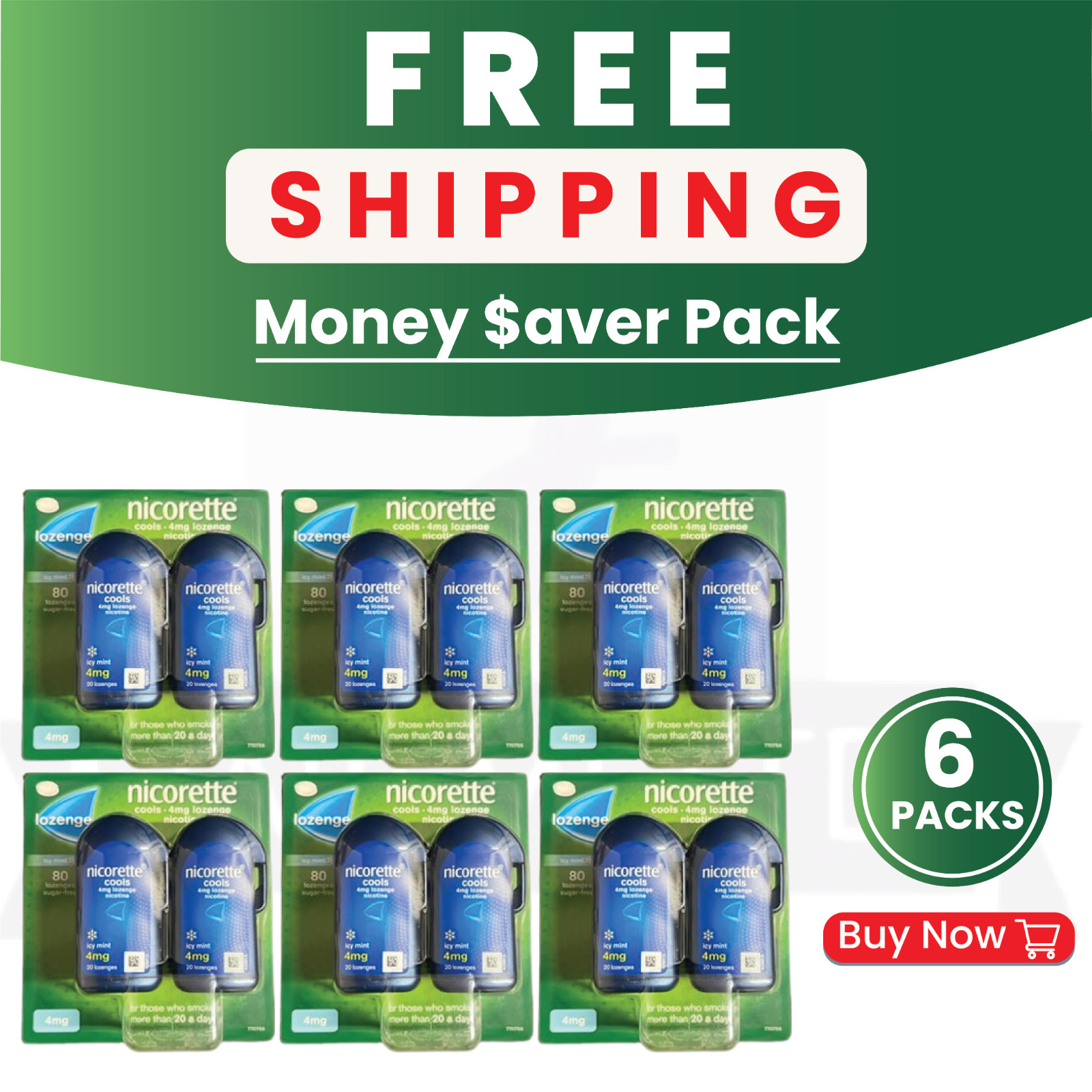 Nicorette Cools 4mg Lozenge Icy Mint 2X40 Lozenges PACK OF 6