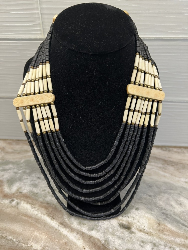 Necklace Ethnic Beaded Multi-strand Carved Elements