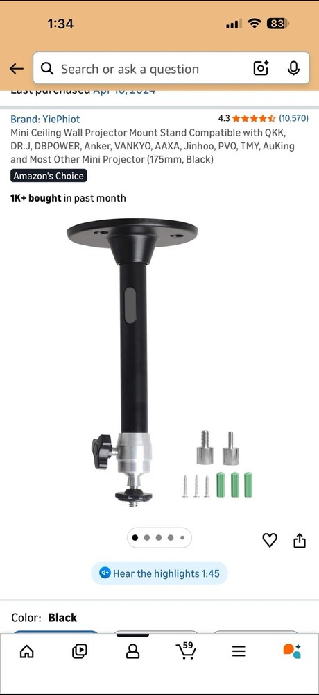 Mini Projector w/ ceiling mount