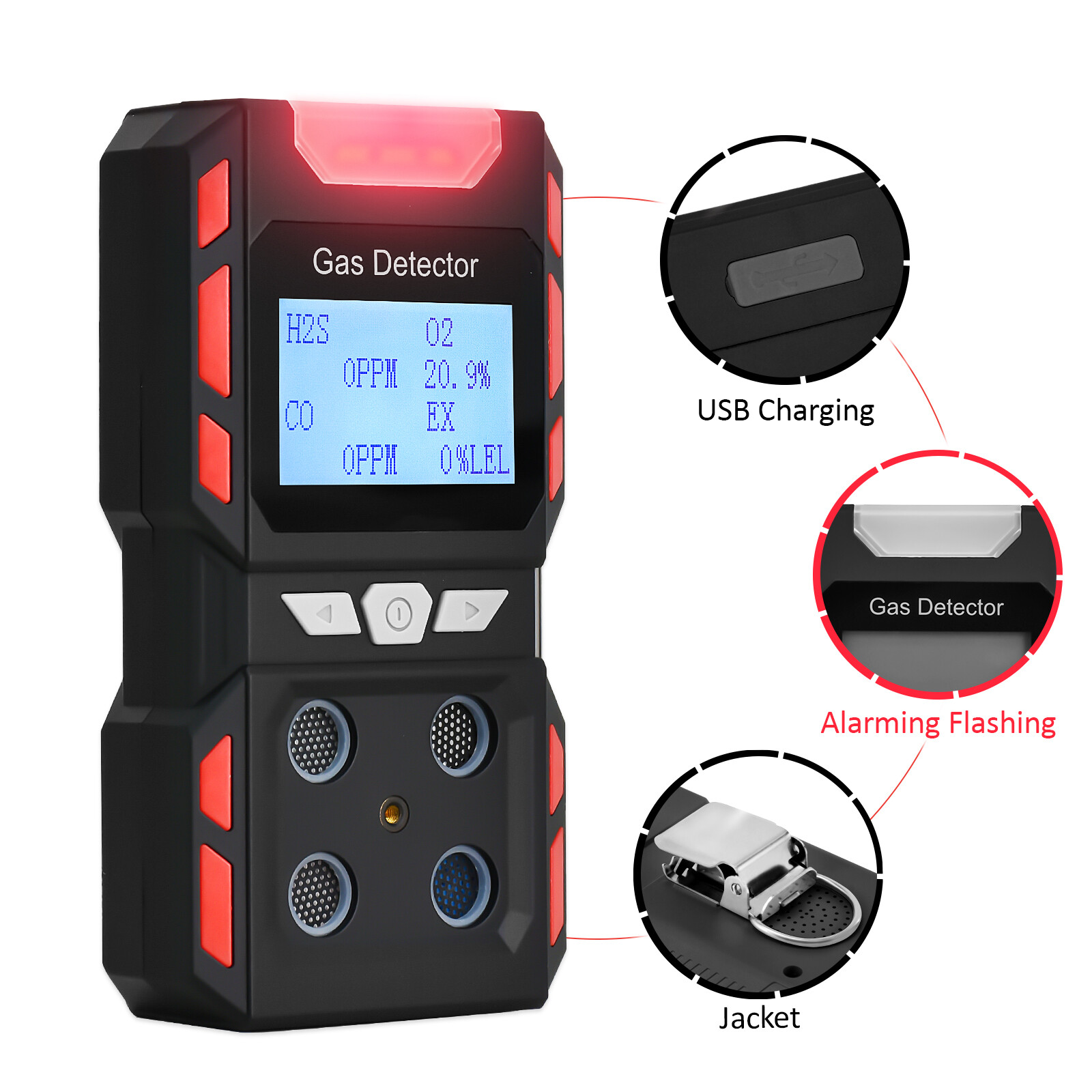 Portable Gas Detector Gas Clip 4-Gas Monitor Meter Tester Analyzer Rechargeable