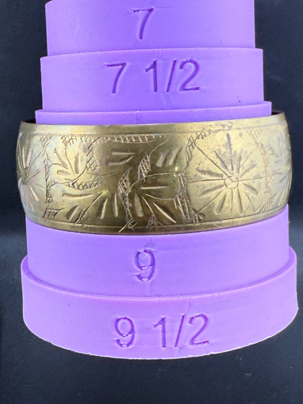 Vintage Engraved Brass Tone Bangle Bracelet 9”