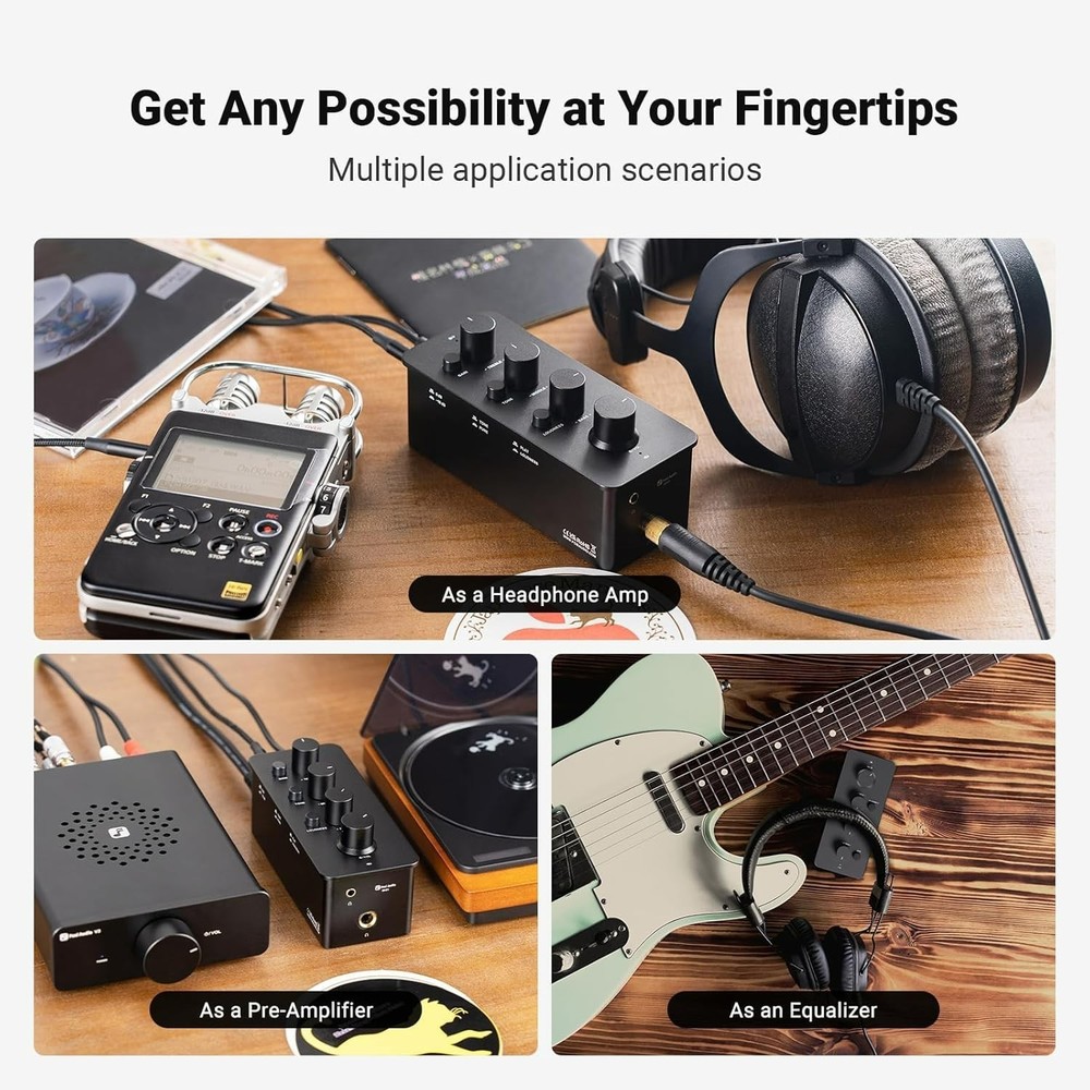 SK01 Headphone Amplifier Equalizer Preamp with Bass Midrange Treble Tone Control