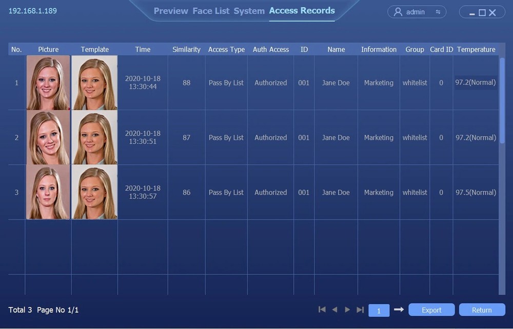 Temperature Screening Kiosk with Access Control & Face Recognition - No Stand