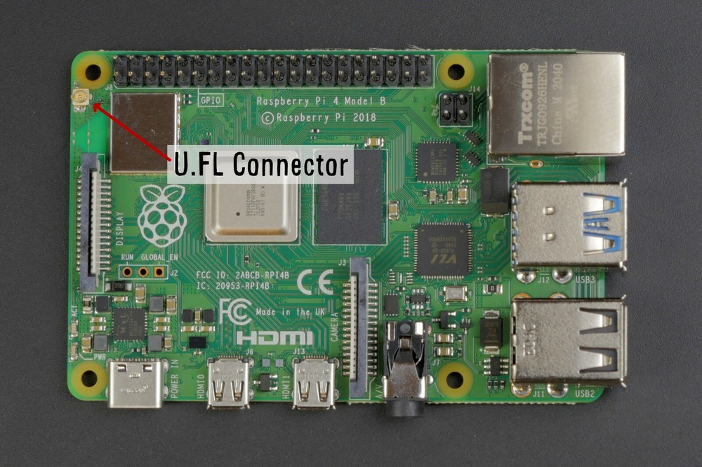 Raspberry Pi 4 Model B with External WiFi Antenna Connector (U.FL)