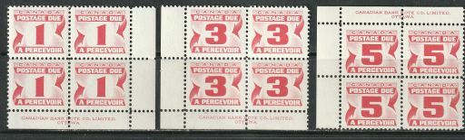 Canada, First Issue Centennial Postage Due Plate Blocks,  mnh