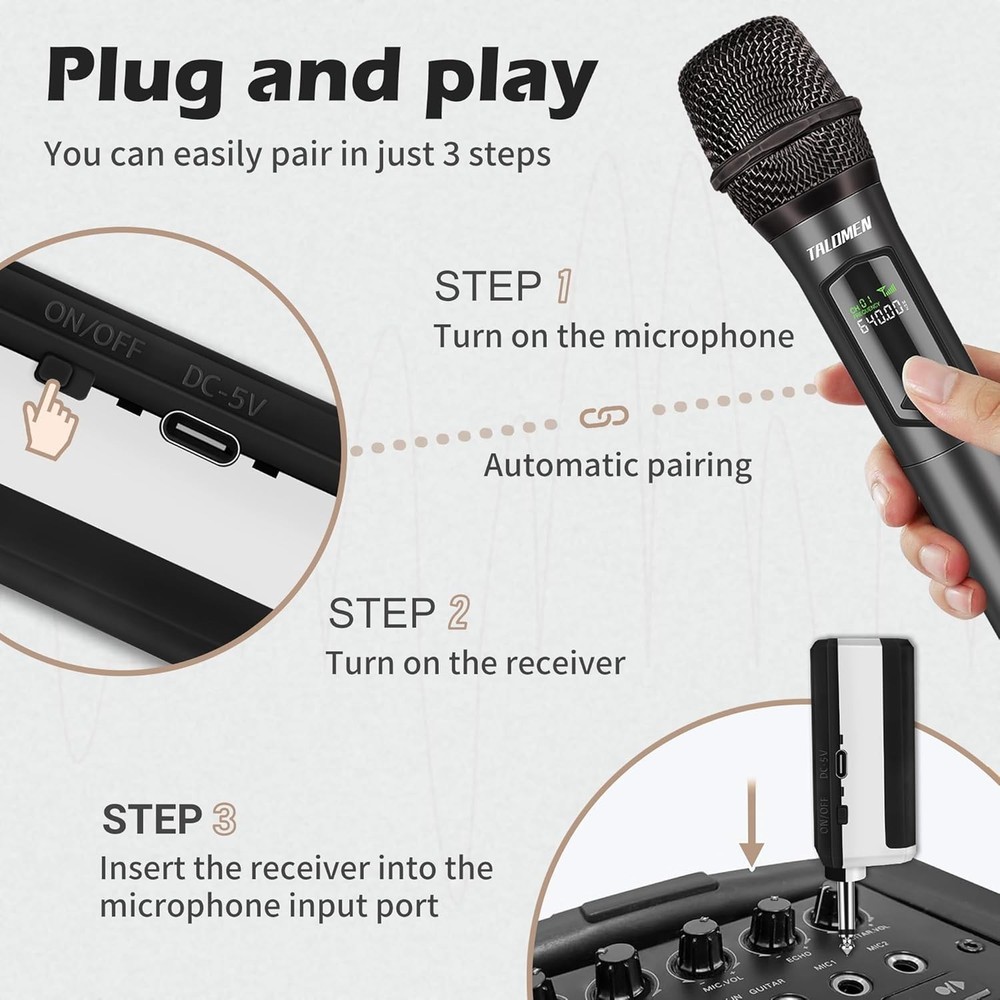 Professional Dual Handheld Wireless Microphone Set - Rechargeable, 160 Ft Range