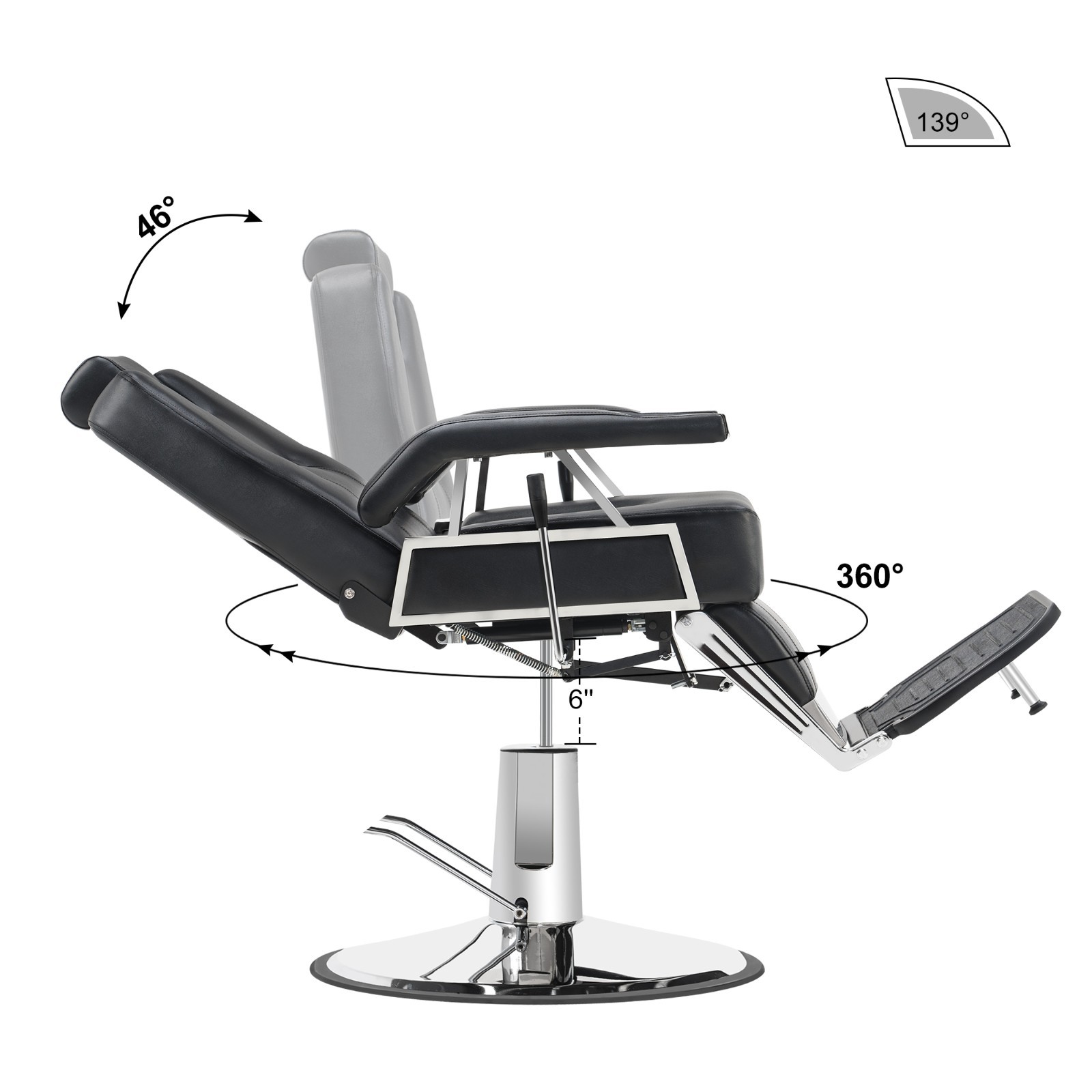BarberPub All Purpose Barber Chair,Reclining Salon Styling Barbershop 2801