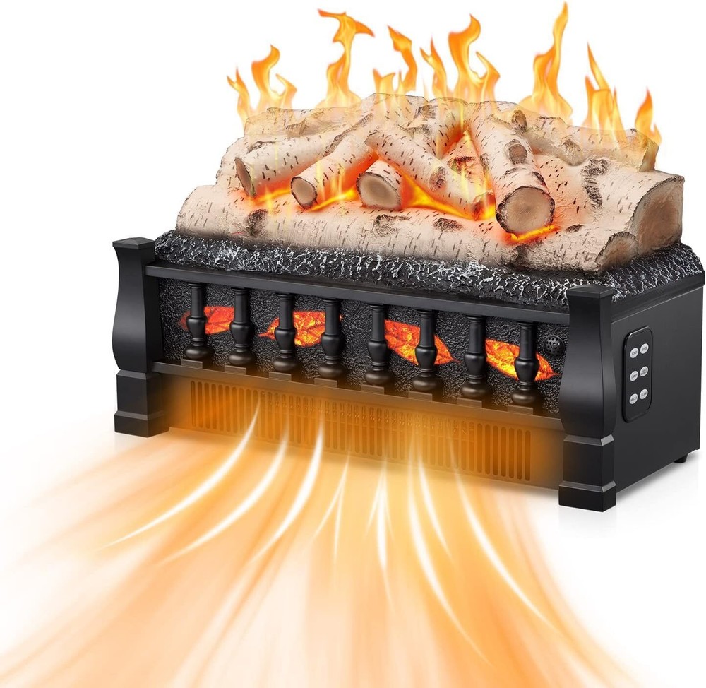 20" Electric Fireplace Logs Heater,5 Flame Brightness&Speed/Remote Control/Timer