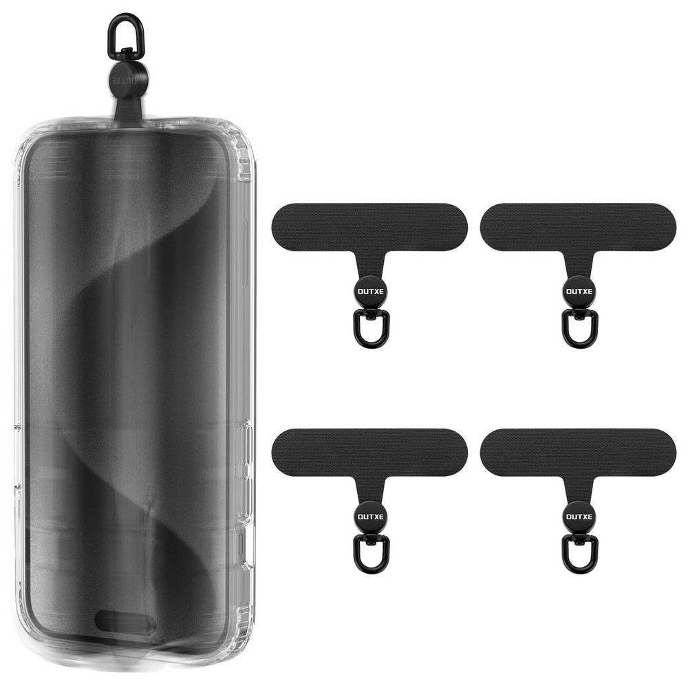 OUTXE Phone Tether Tab Rotatable 360°, 4 Pack Lanyard Large, Black