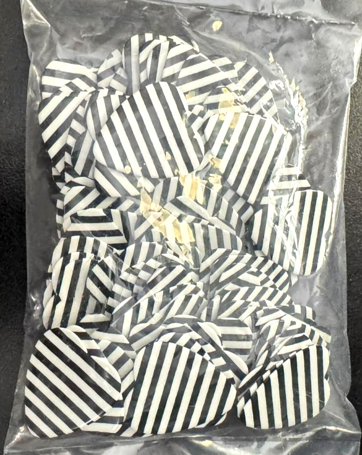 BULK Lot #28 - 1 Bag of 100 Guitar Picks Striped Design HEART SHAPED!