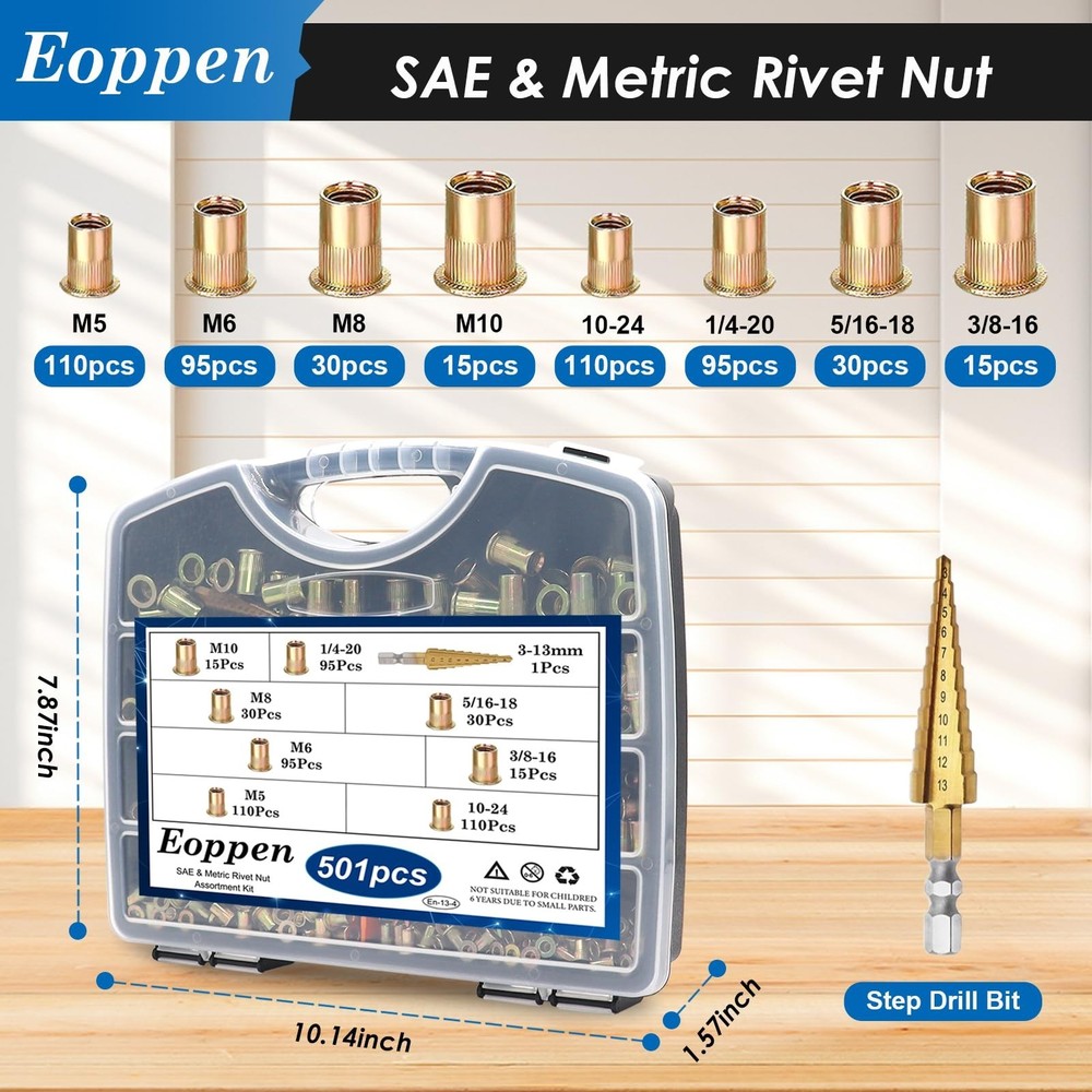 Rivet Nut Tool Kit, Rivnut Tool Kit with 500Pcs Rivet Nuts (M5, M6, M8, M10, ...