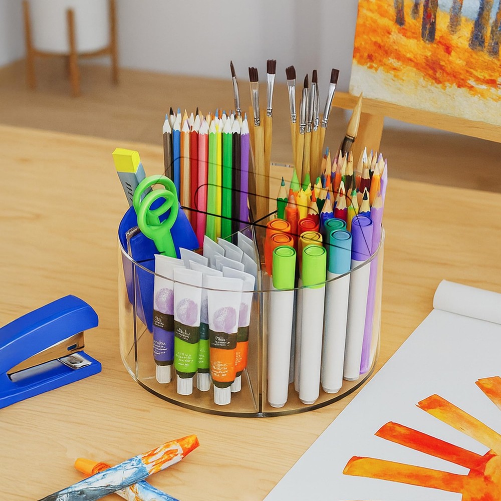 Clear Acrylic Pen Holder – Multi-Function Desk Organizer, Makeup Brush