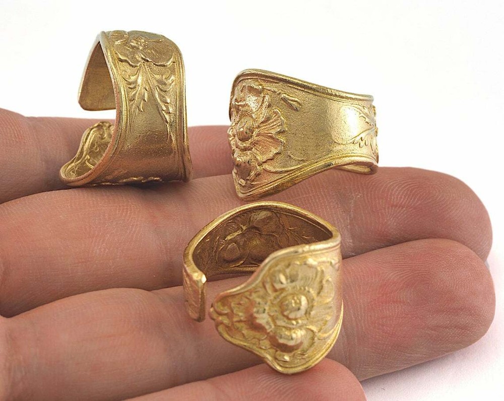 Flower Spoon Ring Adjustable Raw brass 18.5mm 8.5US inner size 2754
