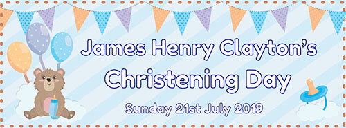 2 PERSONALISED TEDDY BEAR CHRISTENING BANNERS