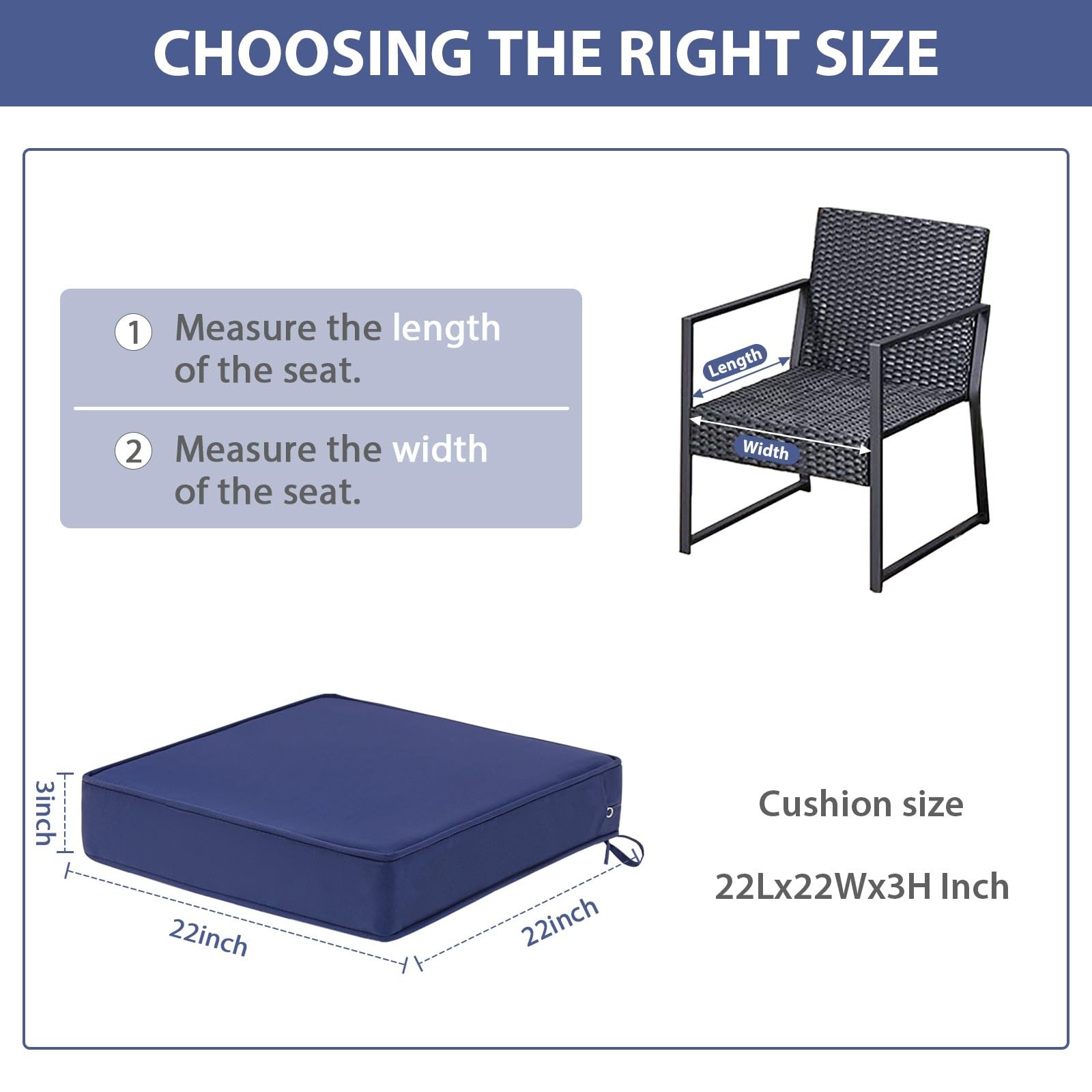 Outdoor Chair Cushions Set , Waterproof Patio Chair Cushion 22 x 22 x 3 inch