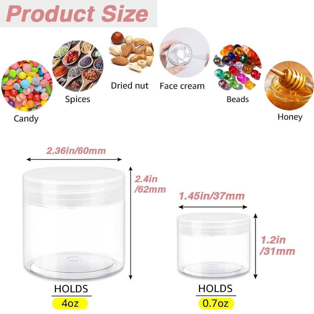 4 oz Clear Small Plastic Containers with Lids Plastic Jars with Lids + 20g/20...