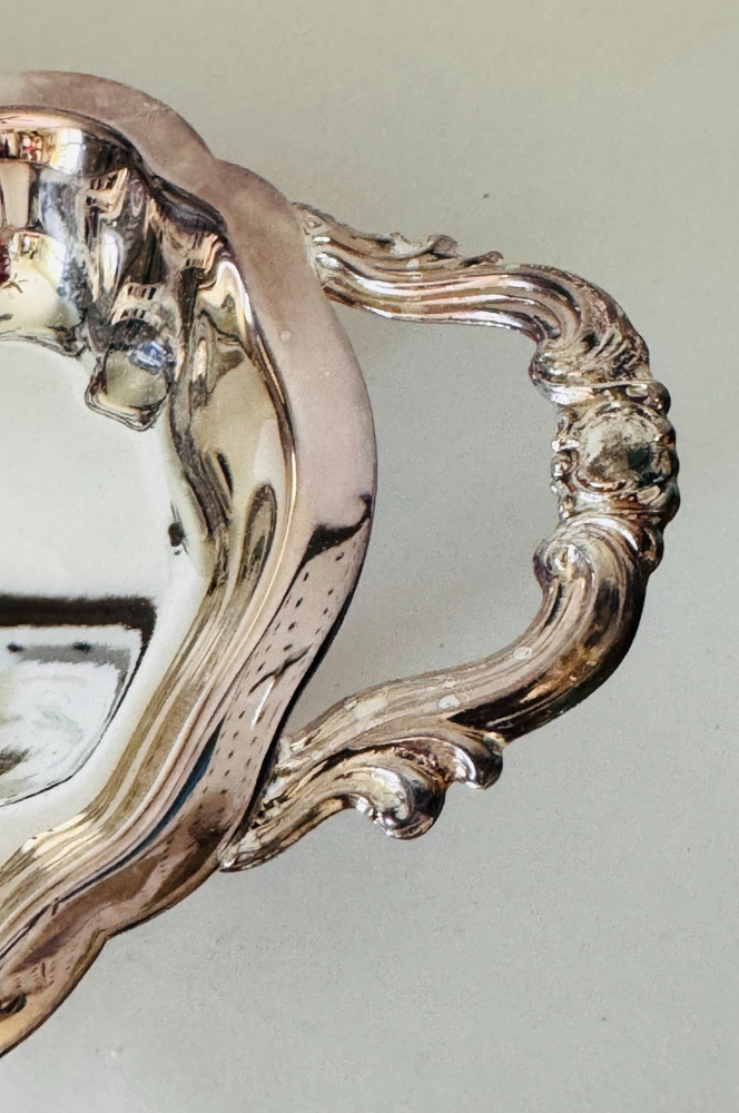 F. B. ROGERS Silverplate Footed Scroll Bon Bon Dish 14" x 5.5" Vintage Unused