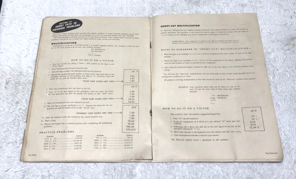 Vtge. Victor Adding Machine Operating Manual for Custom 60 & 70 Line Models.
