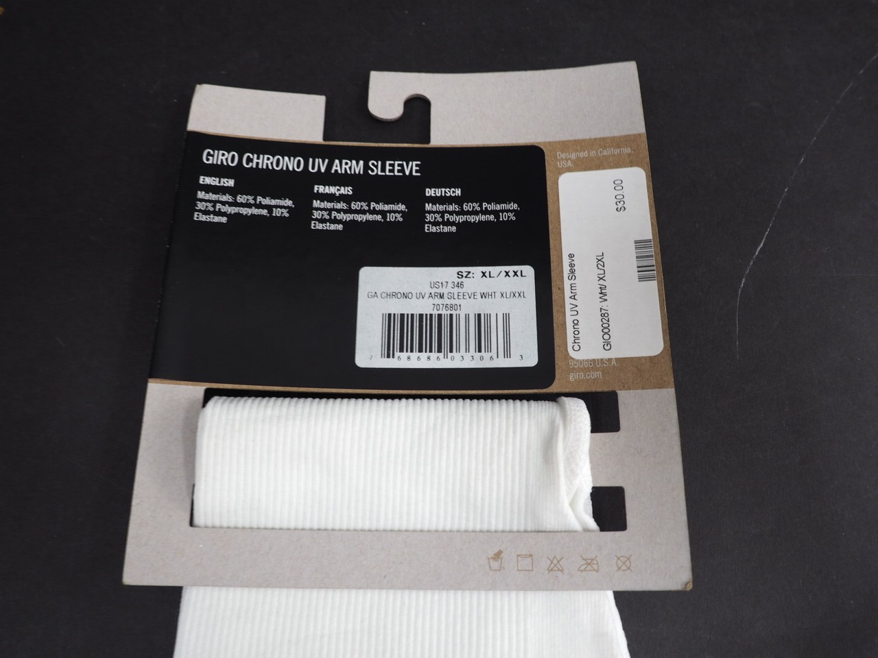 New! Giro Chrono UV Arm Sleeves Men's Cycling Size XL / XXL White