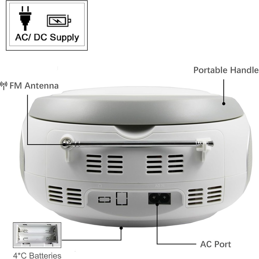 Multi-Function Portable Boombox with CD, USB, FM Radio & Bluetooth Connectivity