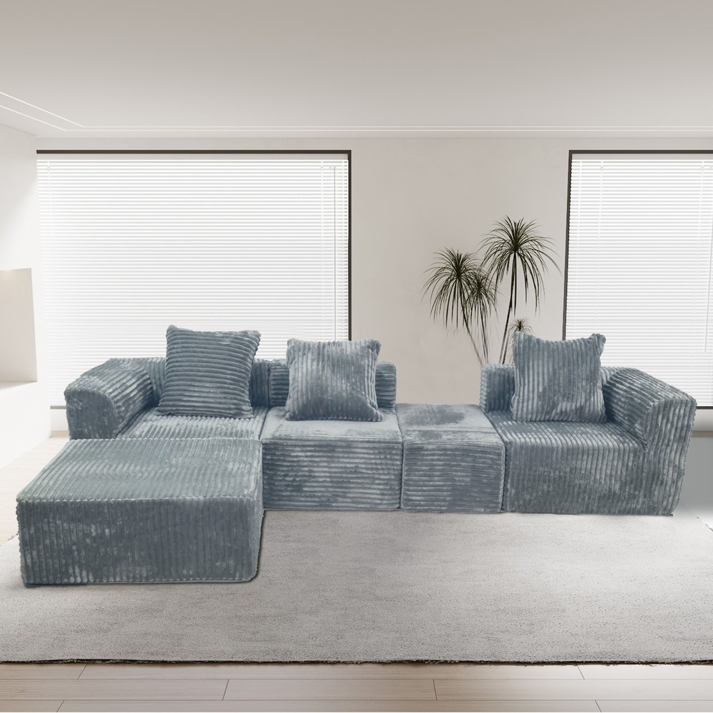 Light grey convertible modular combination sofa set compression sofa