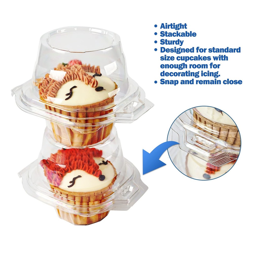 100 Packs Individual Cupcake Containers Stackable Single Compartment Cupcake Dis
