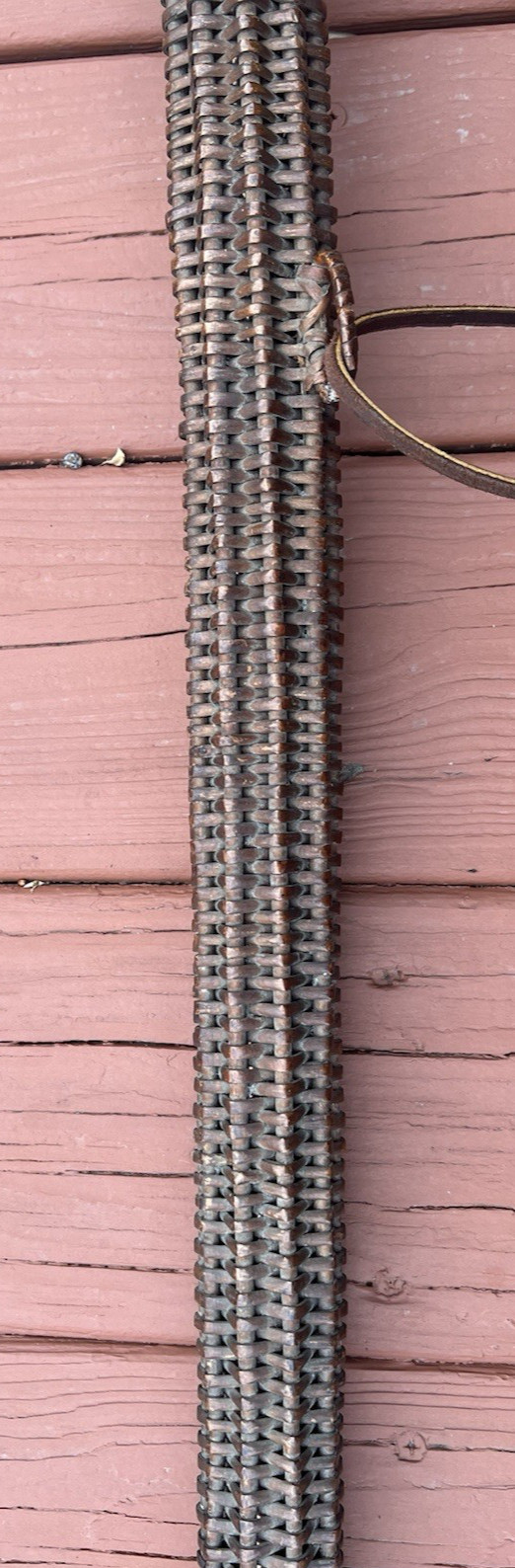 Signed George Potter Copper Brass Silver Long Fox Hunting Horn Wicker Sheath