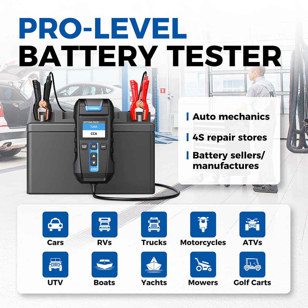 TOPDON Battery Tester Cranking Charging System Battery Analyzer with Printer 12V