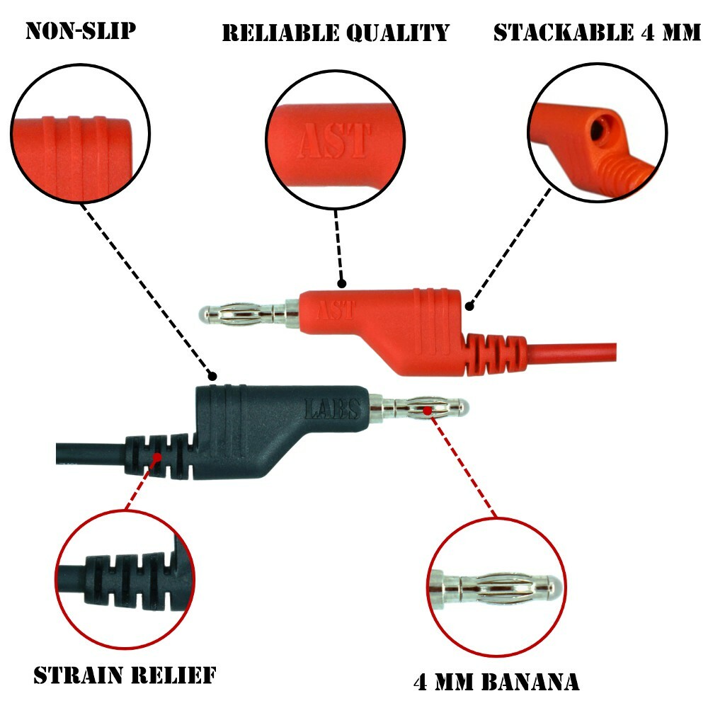 AST Labs Test Lead Stackable Banana Plug 4 mm Patch Cable 5-colors (3 ft)
