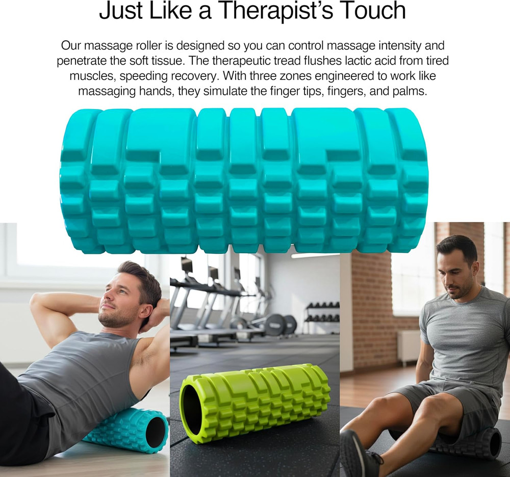 Foam Roller Set With: Hollow Core Roller, Muscle Roller Stick, Stretching Strap,