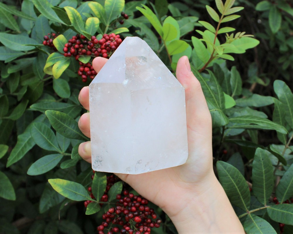 LARGE Clear Quartz Crystal Point with Cut Base - Free Standing Crystal Points