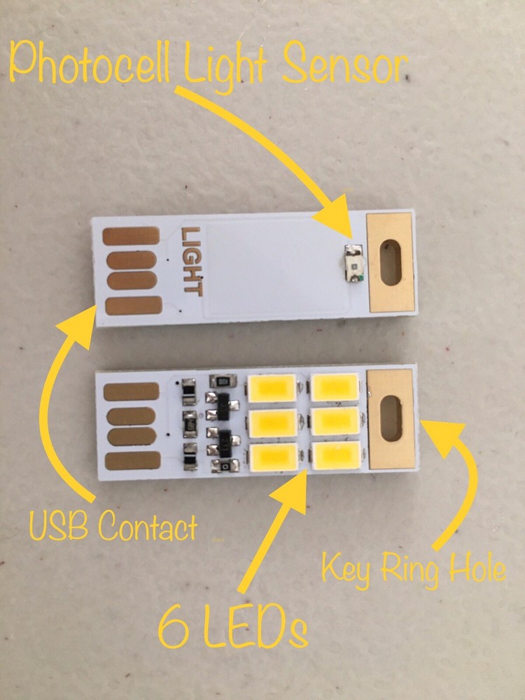 USB Light 6 LED - Warm White with PHOTOCELL Light Sensor CA USA Accept Offer