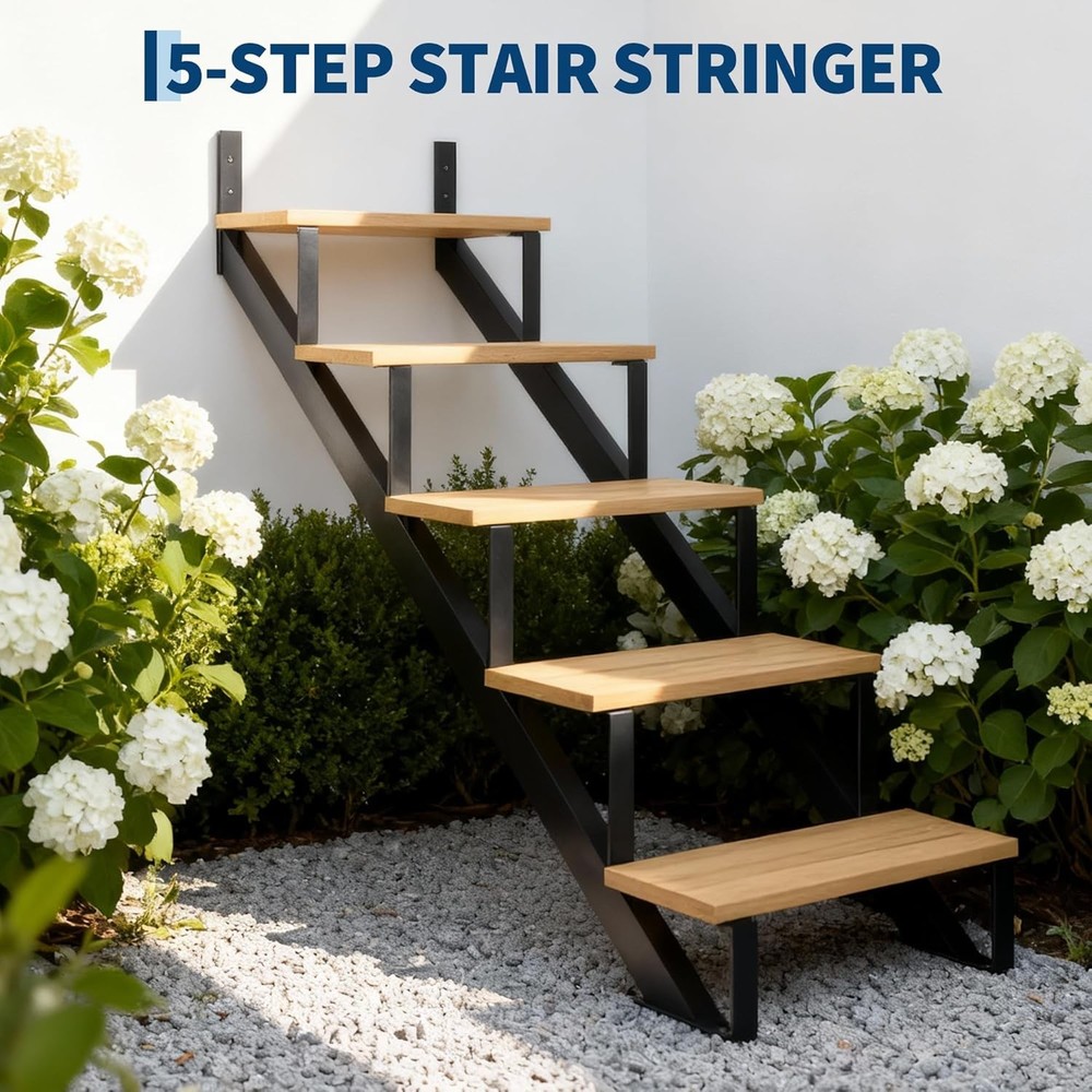 Stair Step Riser Metal Stair Stringer with Reinforcing Support Leg 2 Pack 4 Step
