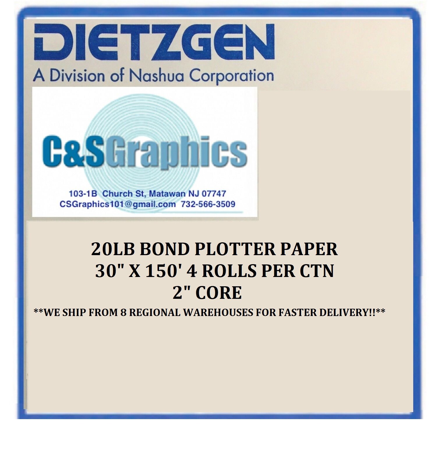 4 rolls 30" x 150' 20lb Bond Plotter Paper for Wide Format Inkjet Printers