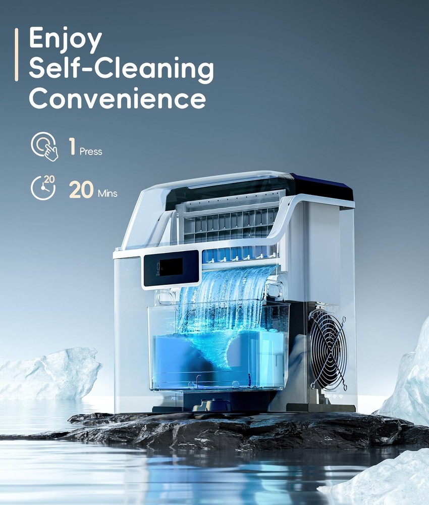 ecozy Ice Cube Maker Countertop, 45 lbs Per Day Ice Machine, 24 Cubes Ready