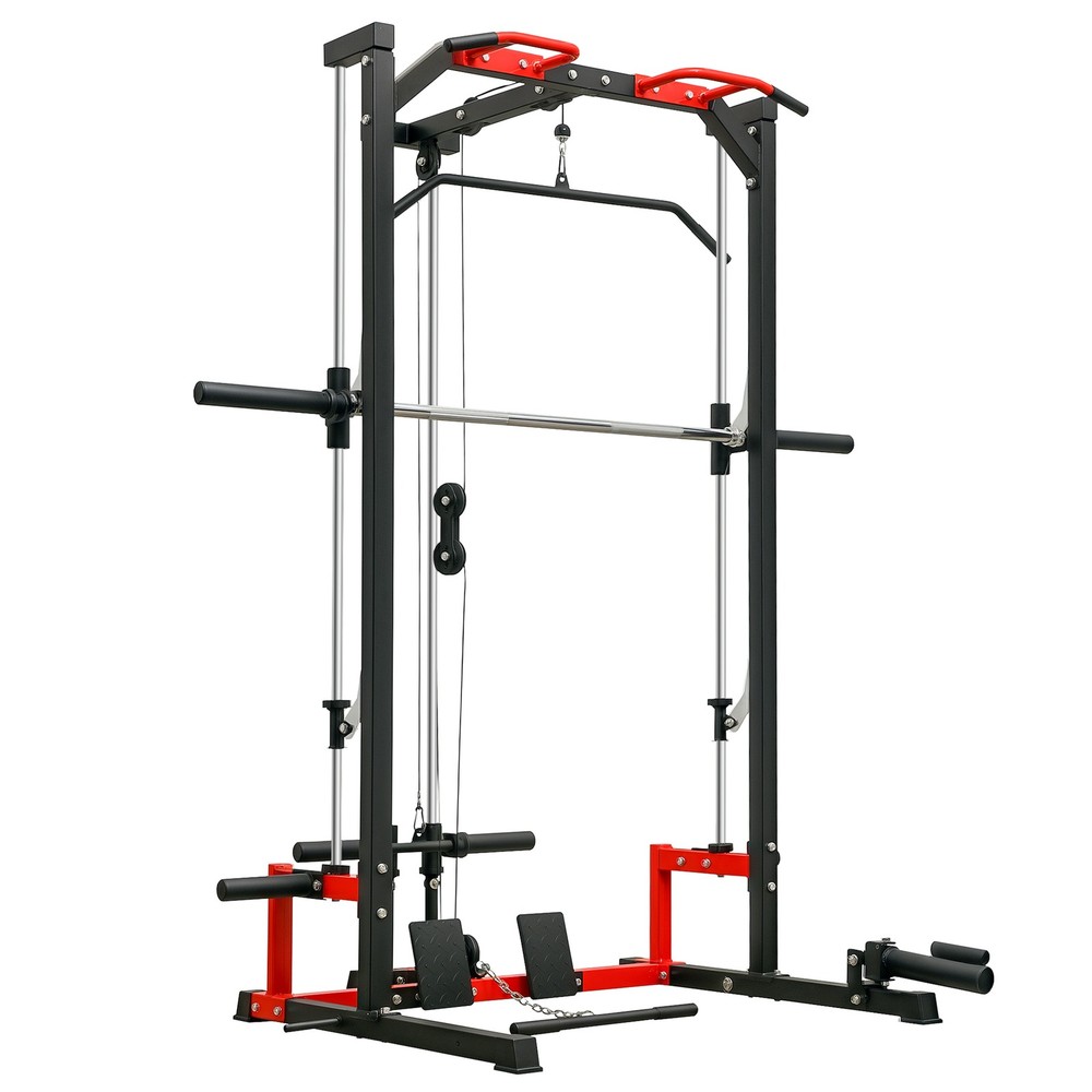 Smith Machine Power Squat Rack with Pull Up Barbell Bar Lat Pull Down System
