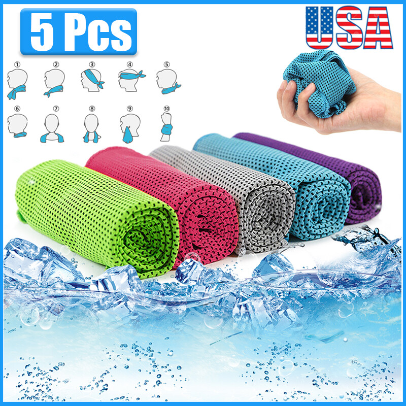 5 X Ice Cold Cooling Towel Neck Wrap For Sports Running Jogging Gym Instant Cool