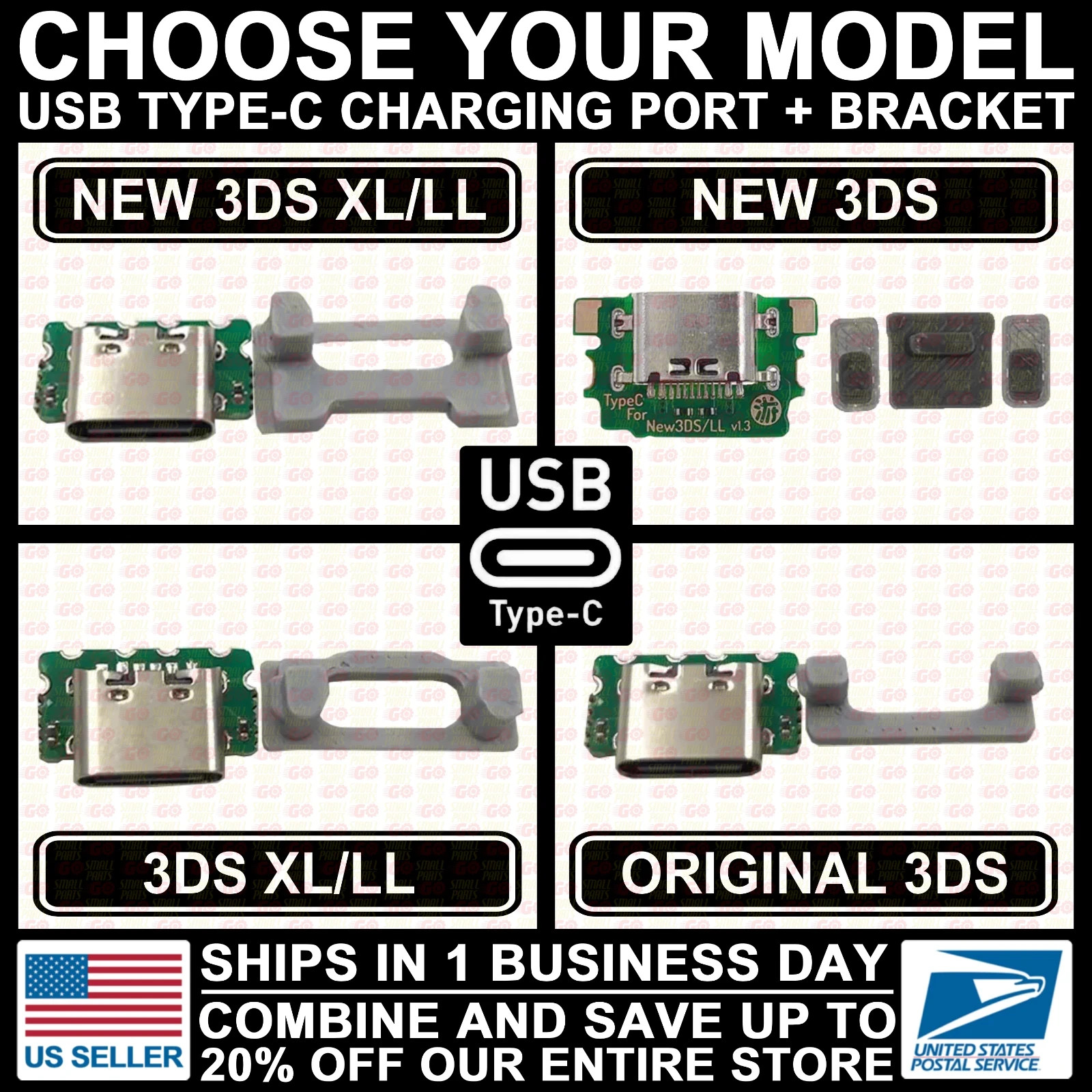 USB Type-C Charger Charging Port Mod Socket for Nintendo New/3DS/XL/LL/Original