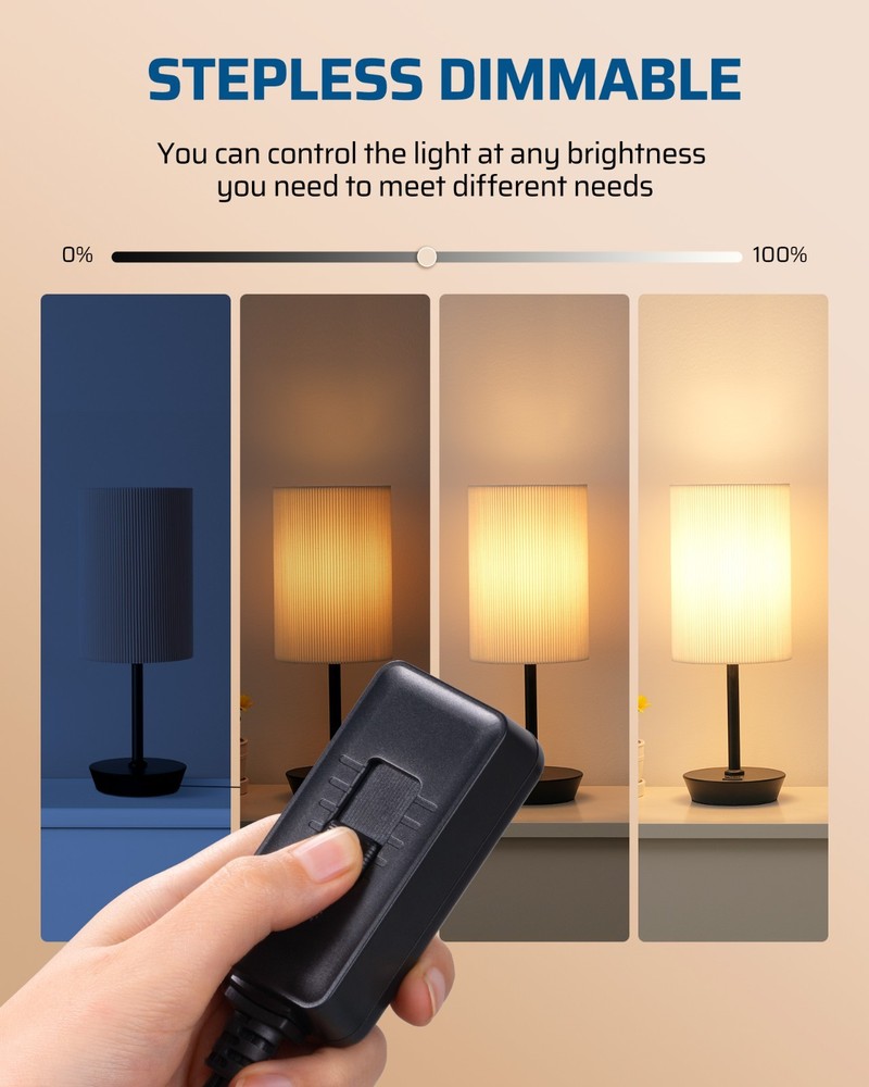 Lamp Dimmer Switch Plug In Slide Control for Dimmable LED Lights 5FT Cord