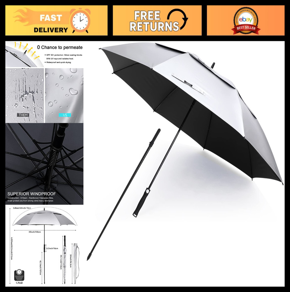Vented UV Golf/Beach Umbrella 68" Arc, Auto Open Extra Large Windproof Sun Shade