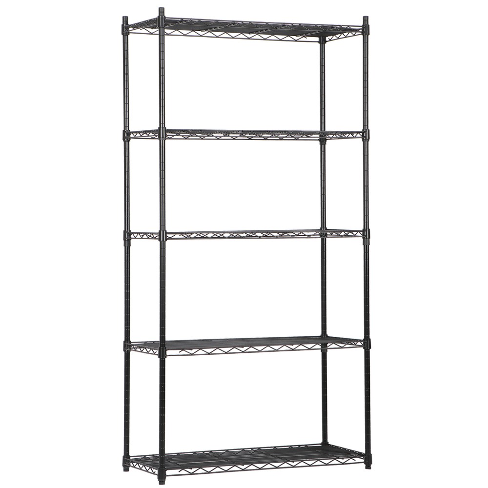 5 Layer Unit Wire Rack Storage Shelf Black Holder Kitchen Display Office Black
