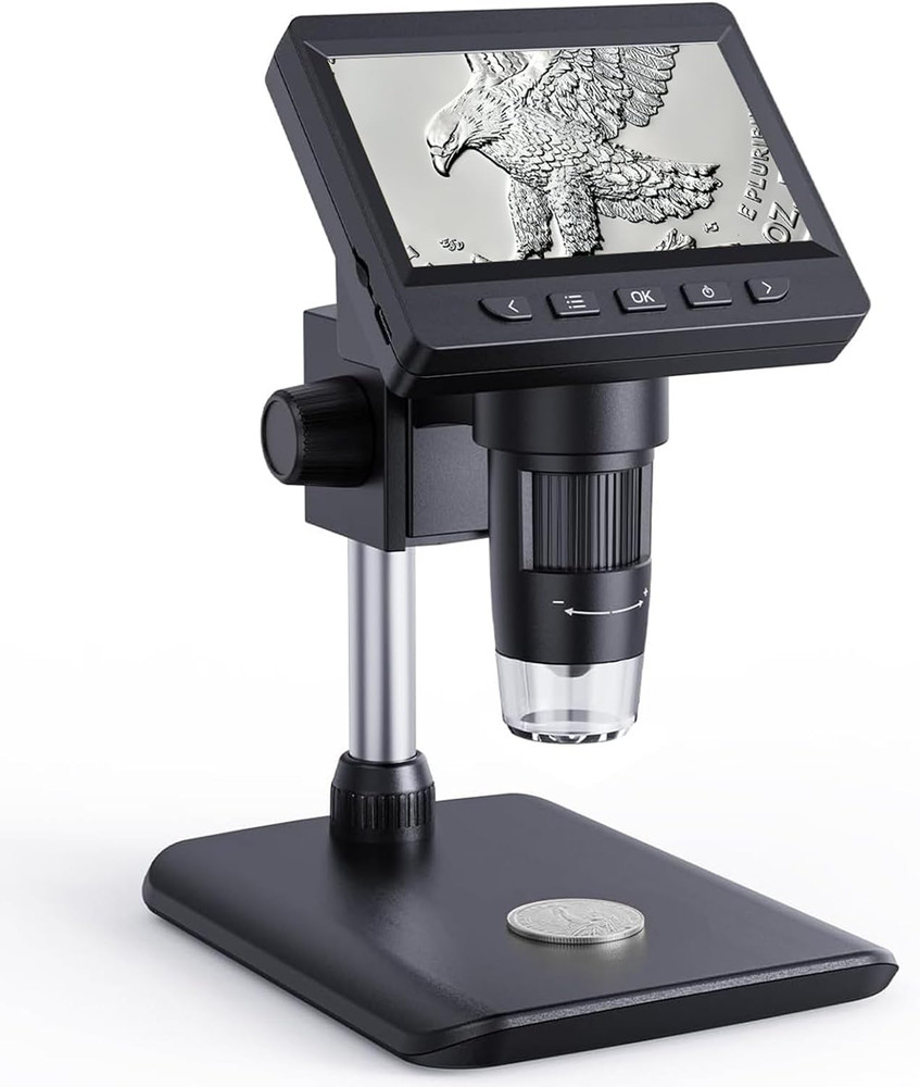LCD Digital Microscope - 1000x Coin Magnifier w/ 8 Adjustable LED Lights PC View