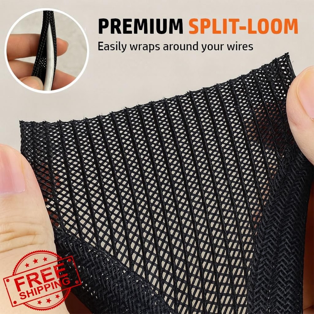 MGI SpeedWare 25ft 1/8" Braided Split-Sleeve Wire Loom