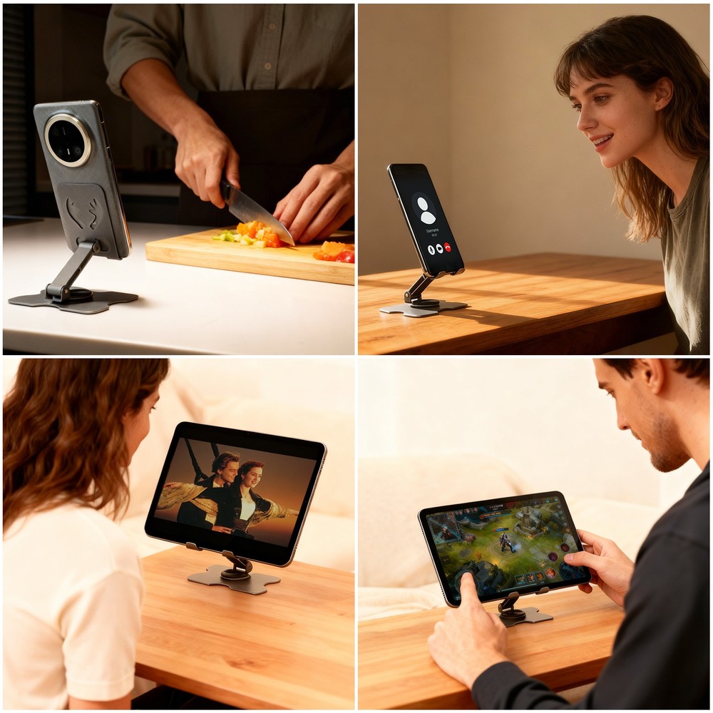 2X Rotating Phone Holder,Fully Adjustable Foldable Desktop Stand Mount for iPad